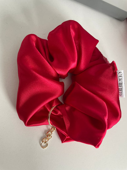 Soft Satin Red Scrunchie - Handmade in Canada