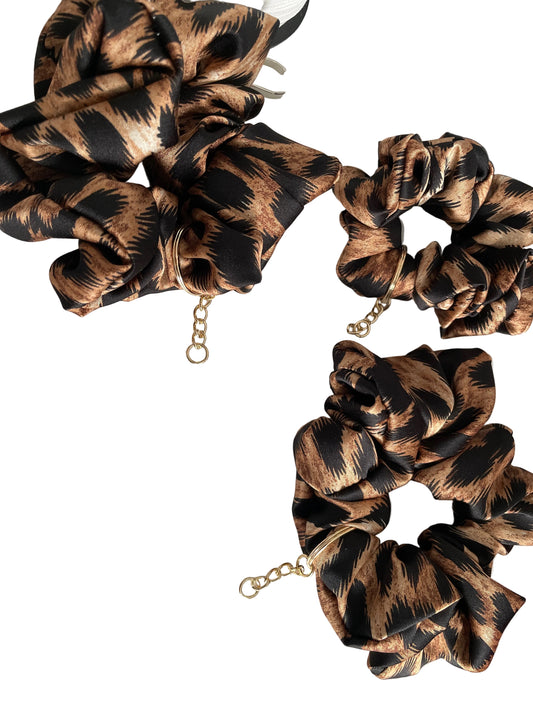 Satin Leopard Print Scrunchie - Luxury Hair Accessory