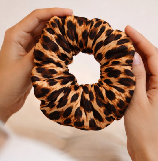 Satin Leopard Print Scrunchie - Luxury Hair Accessory