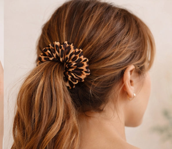 Satin Leopard Print Scrunchie - Luxury Hair Accessory