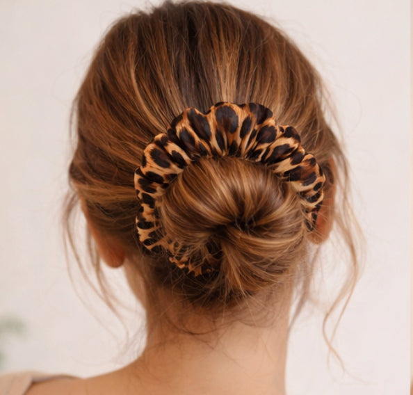 Satin Leopard Print Scrunchie - Luxury Hair Accessory