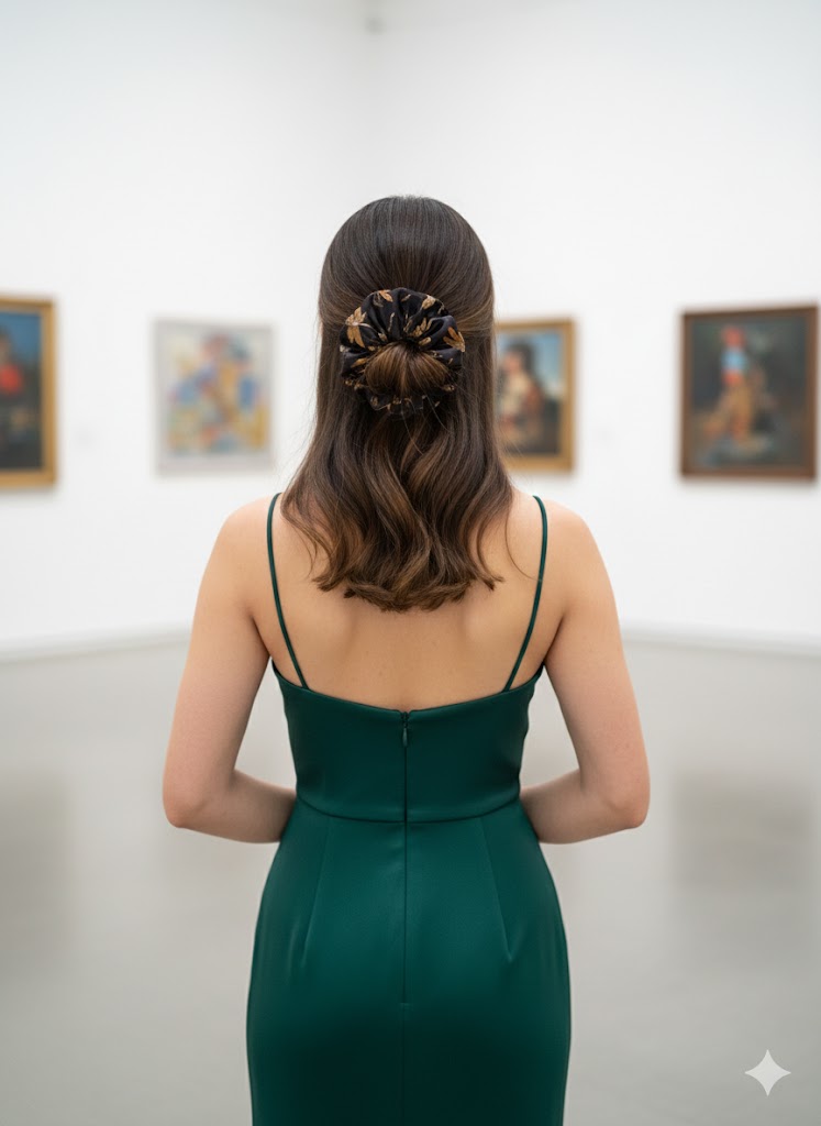 Dragonfly Black Satin Scrunchie - Premium Handmade