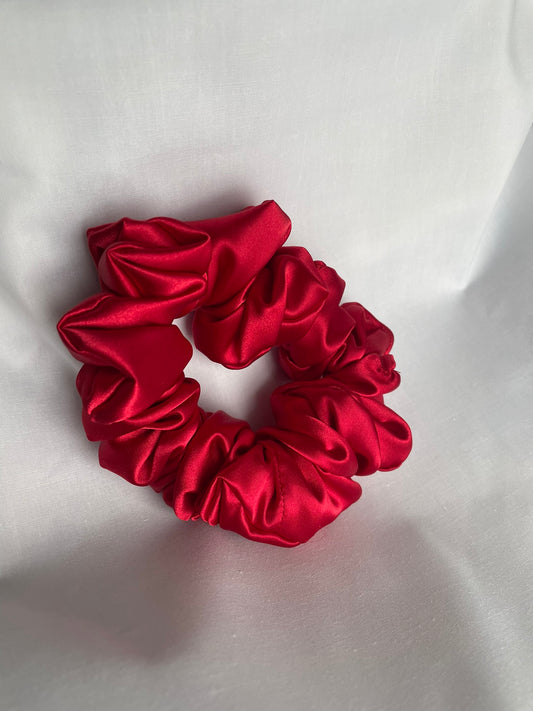 Soft Satin Red Scrunchie - Handmade in Canada